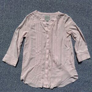 Maeve Soft Pink Lightweight Long Sleeve Top With Pleated Front Detail